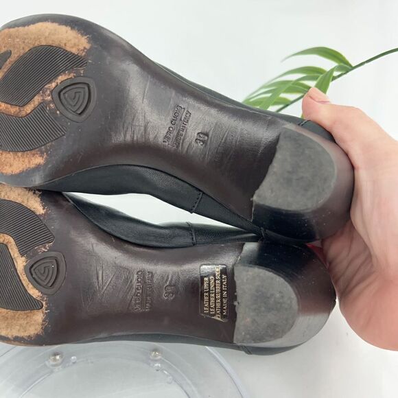 AGL Italy Women's Pump Size 39 9 Cap Toe Block Heel Chain Black Leather - Picture 11 of 14